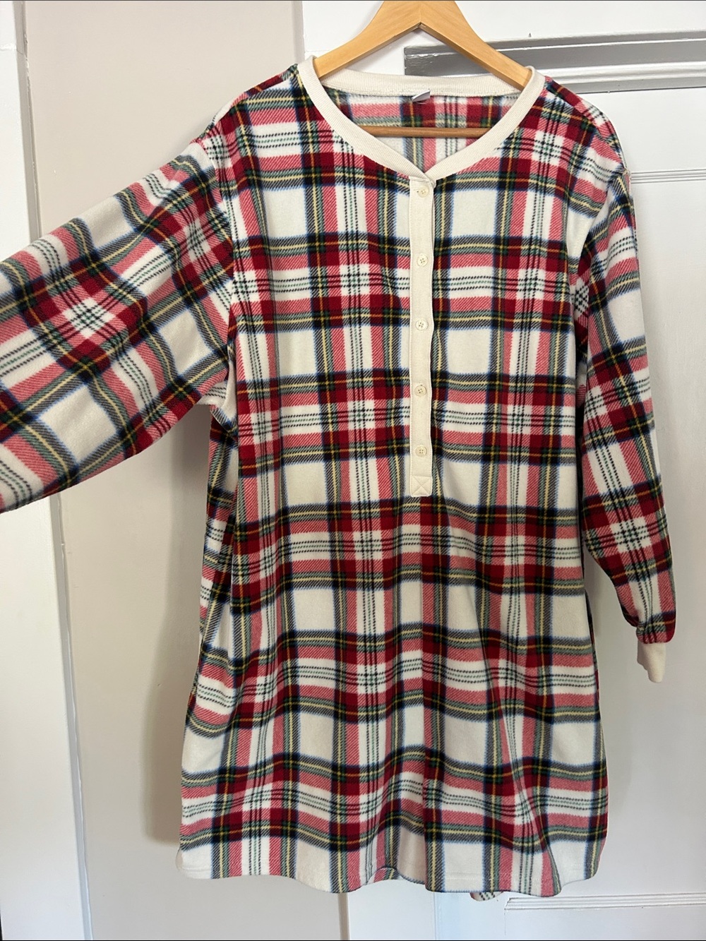 Old Navy Red, Cream and Blue Plaid Fleece PJ Romper